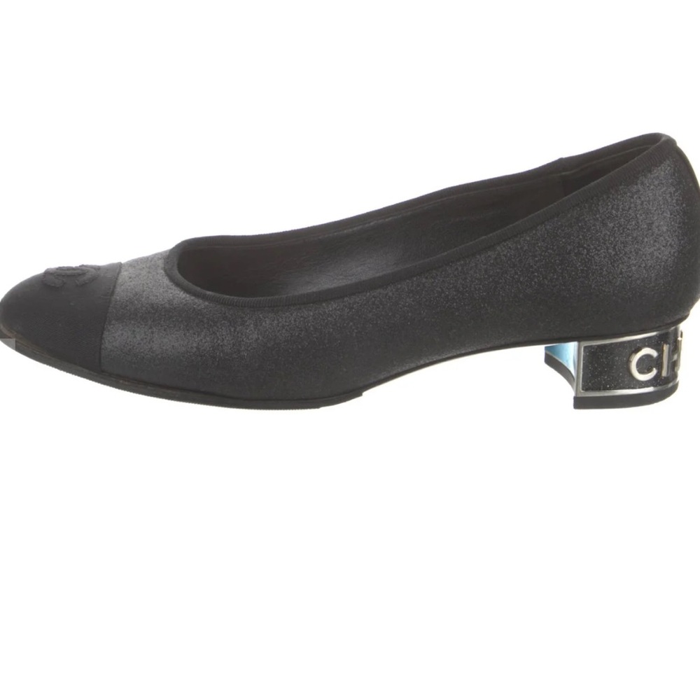 Chanel Black Glitter Kitten Heel